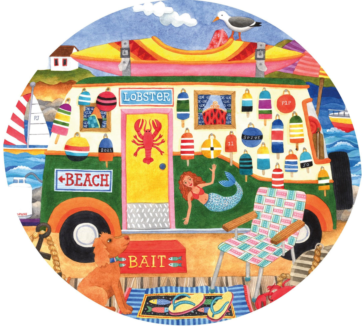 Ceaco Happy Camper die-cut pieces offer engaging puzzle shaping.