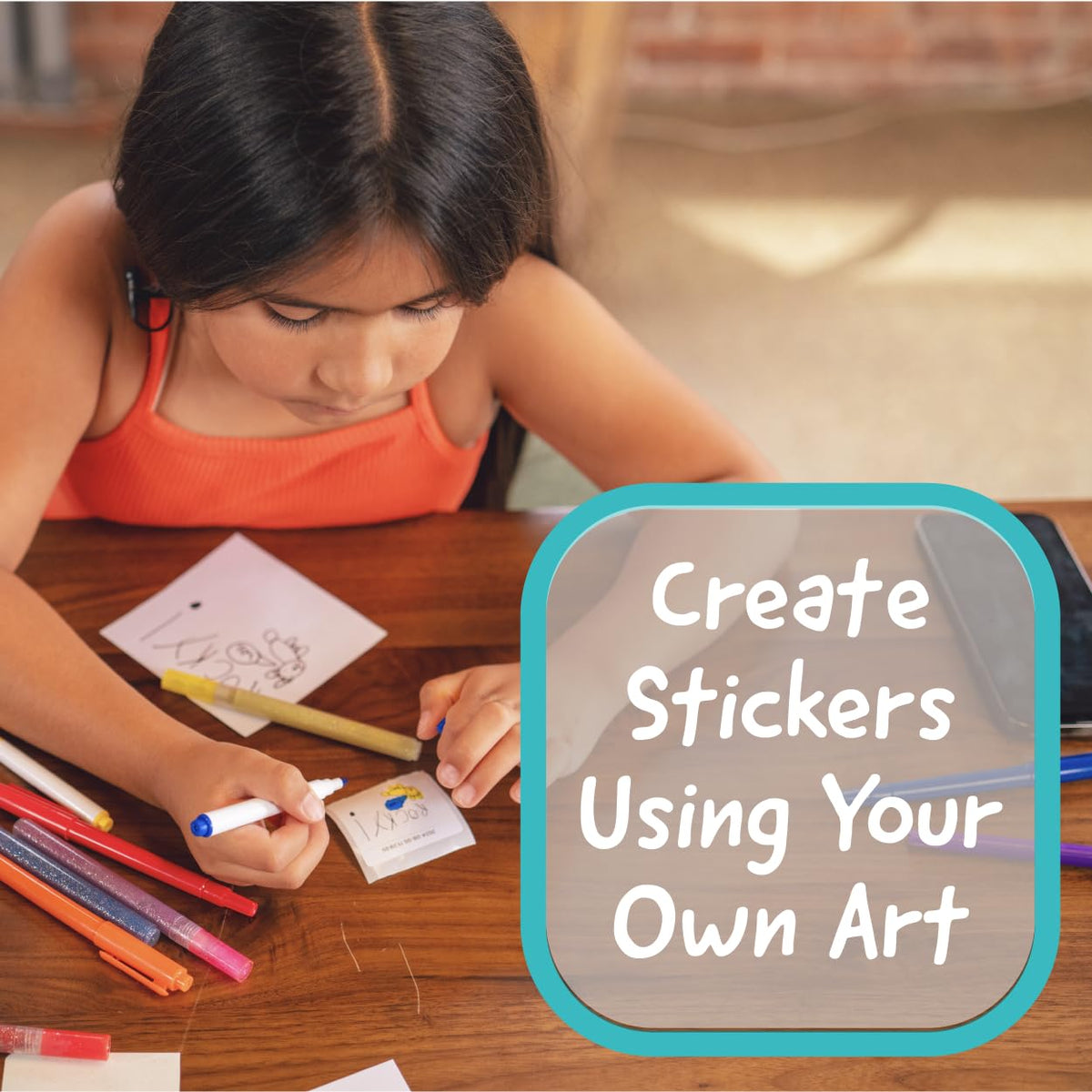 CEACO Sticker Maker with sticker rolls in-use for colorful projects.