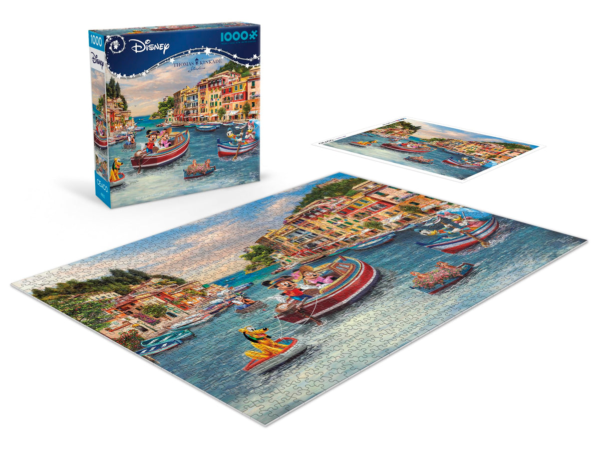 Ceaco Thomas Kinkade Mickey Minnie Italy puzzle cobblestones scene ideal for immersive puzzling