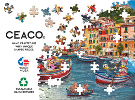 Ceaco Thomas Kinkade Mickey Minnie Italy puzzle close-up for careful, thoughtful assembly