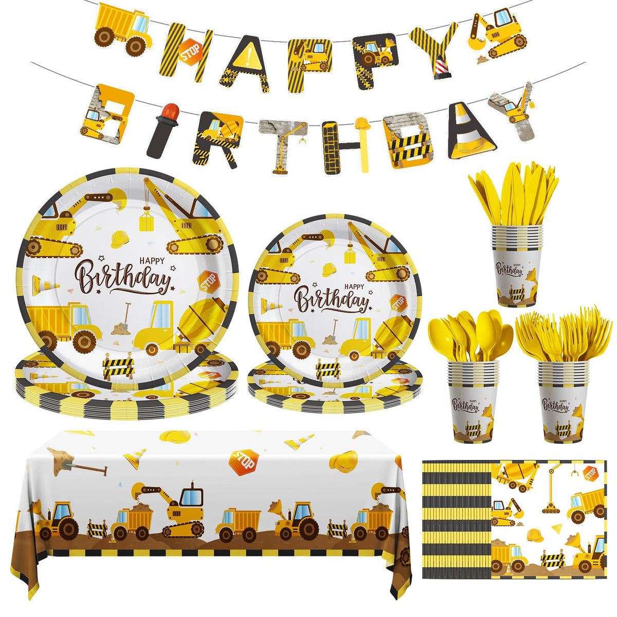 Cecnamt construction birthday banner for birthdays, eye-catching yellow and black theme