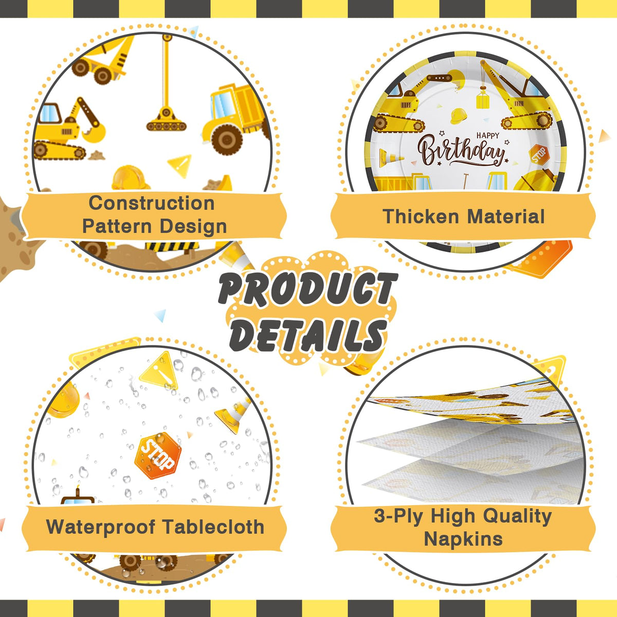 Cecnamt construction 7-inch plates, ideal for kids' snacks