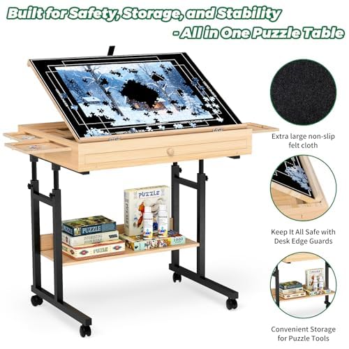 CEDARDVD Puzzle Table-M lockable wheels allow easy repositioning