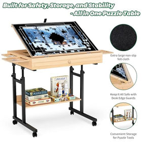 CEDARDVD Puzzle Table-M lockable wheels allow easy repositioning