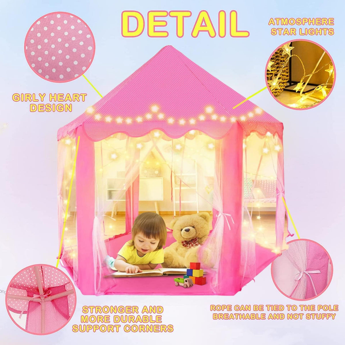 Ceither indoor outdoor playhouse suitable for bedrooms, yards, and parks.