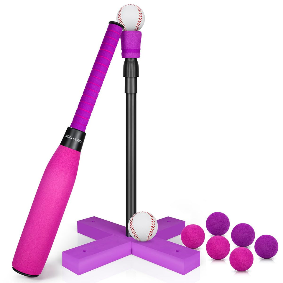 CeleMoon adjustable tee foam T-ball bat showing height adjustable feature for kids