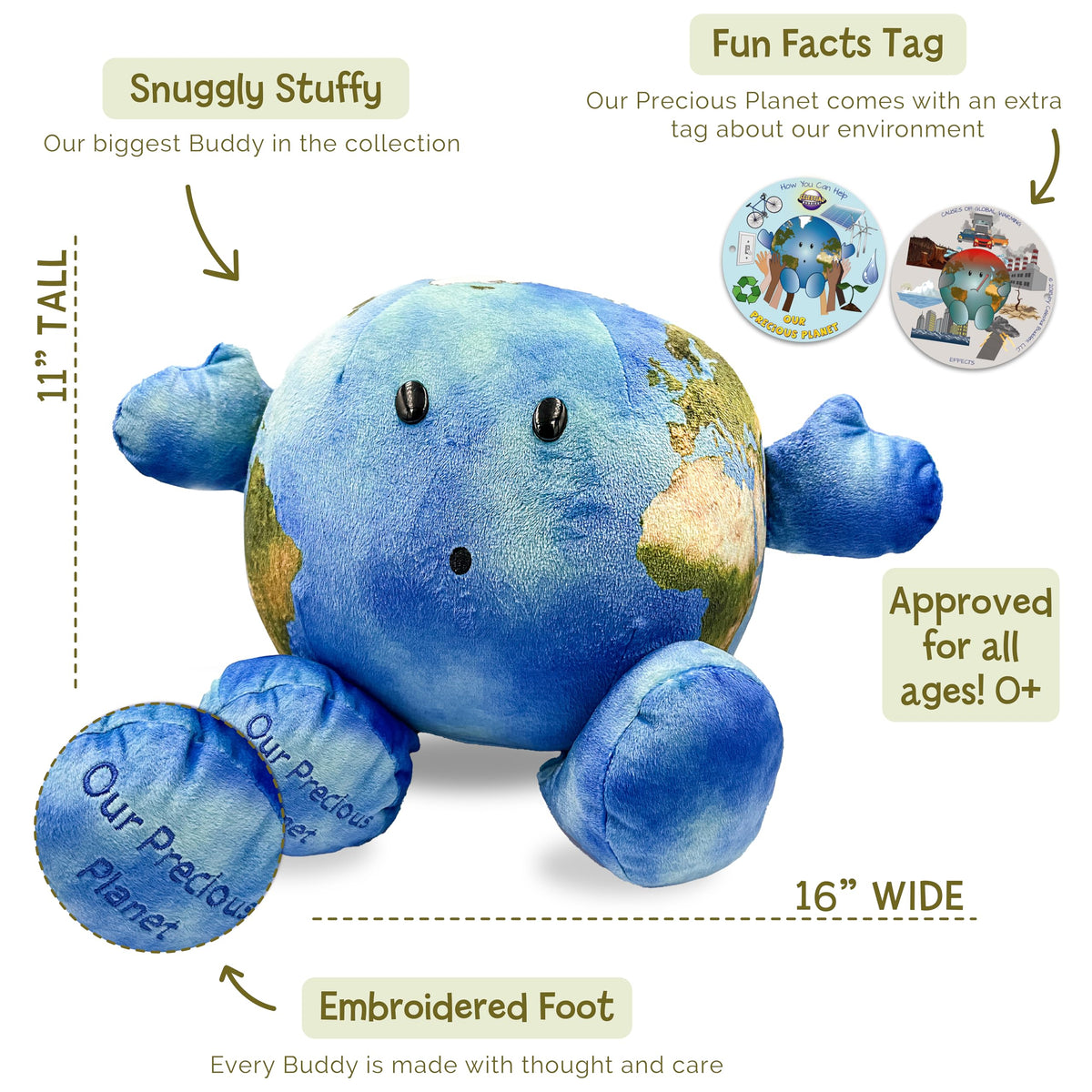 Earth-detail closeup on Celestial Buddies plush showing continents and oceans for curiosity.