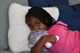 Celestial Buddies Mercury Buddy bedtime hug scene for warm, comforting moments.