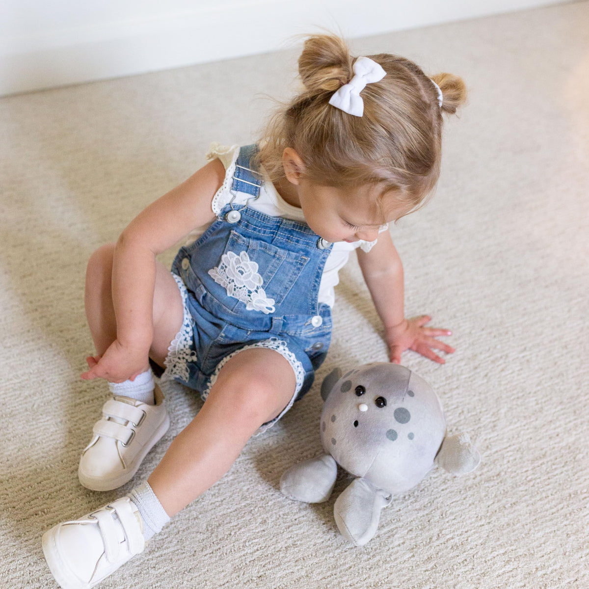 Celestial Buddies Moon Buddy bedtime-scene showing plush companion for calm-down routines.
