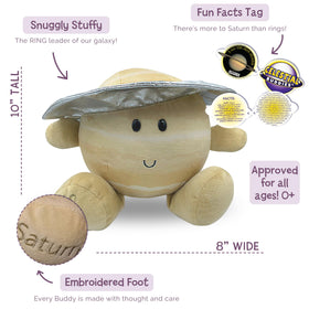 Saturn Buddy's embroidered features add lasting charm for kids.