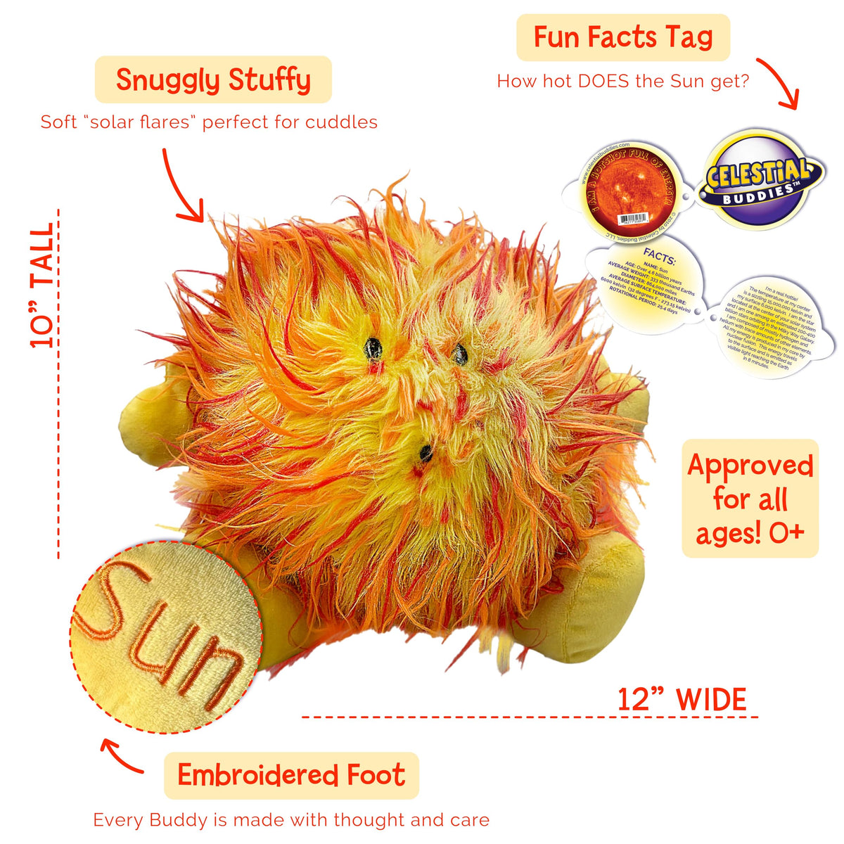 Celestial Buddies Sun Buddy with embroidered smile for friendly play