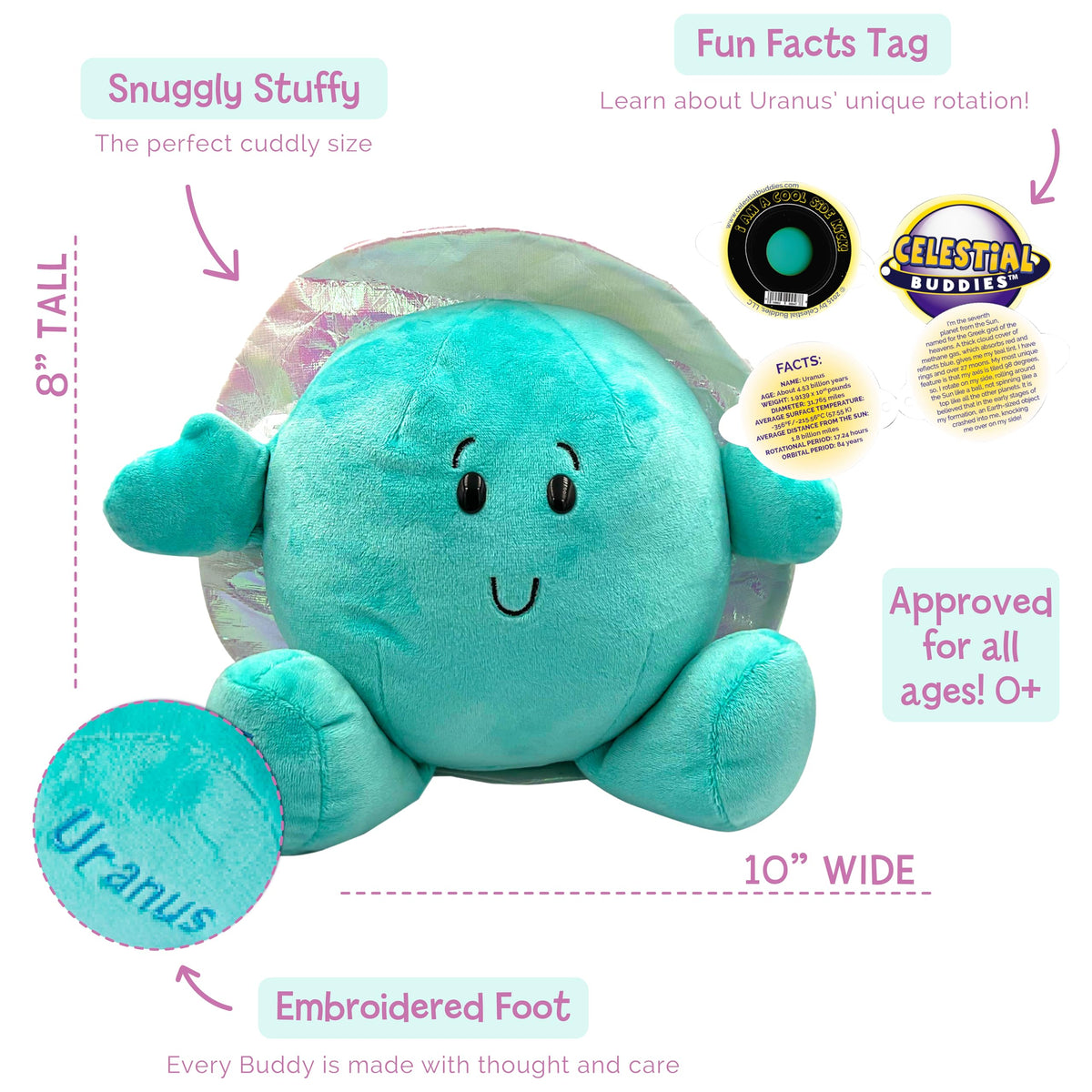 Celestial Buddies Uranus Buddy embroidered smile for a friendly look
