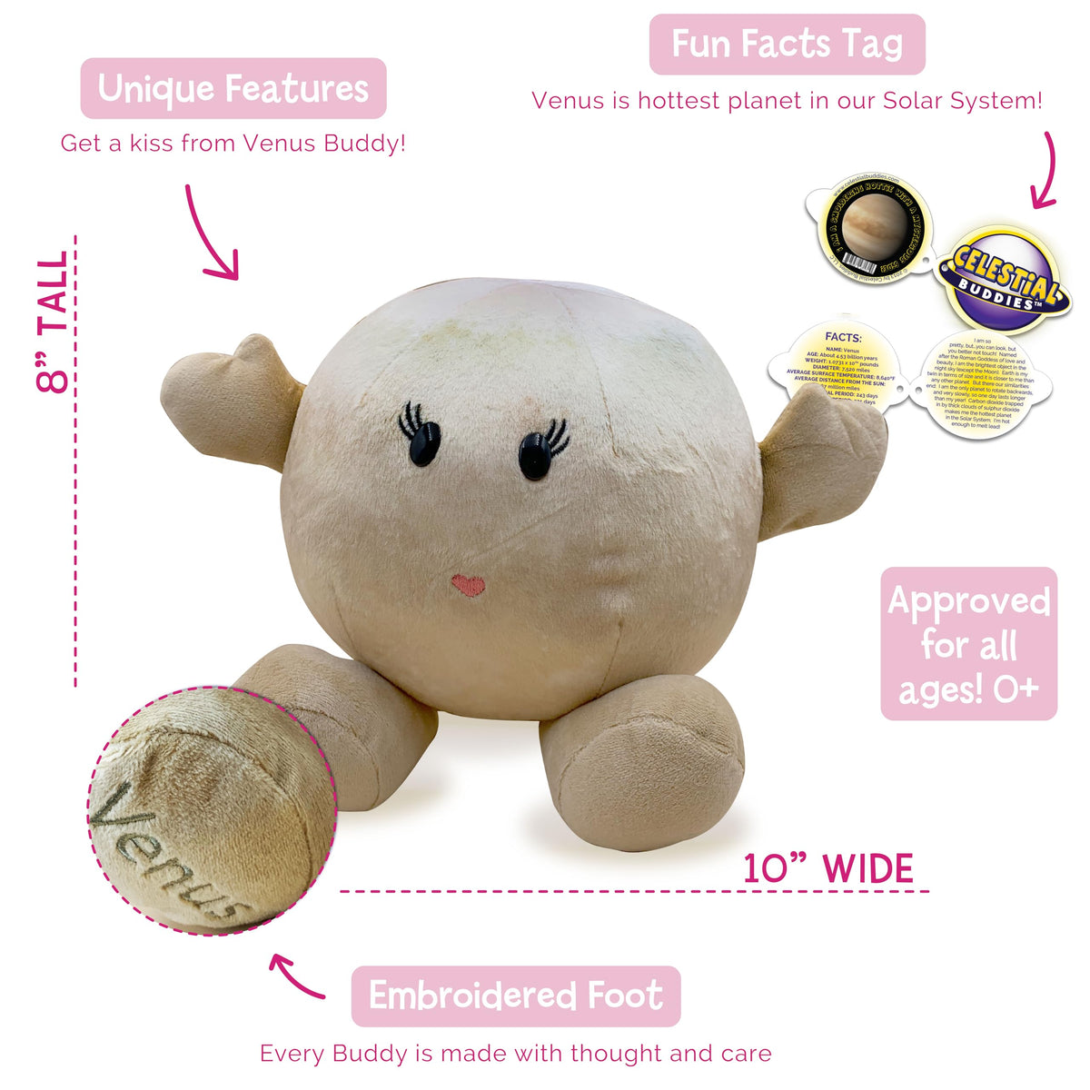 Venus Buddy plush with heart-shaped mouth for a friendly look.