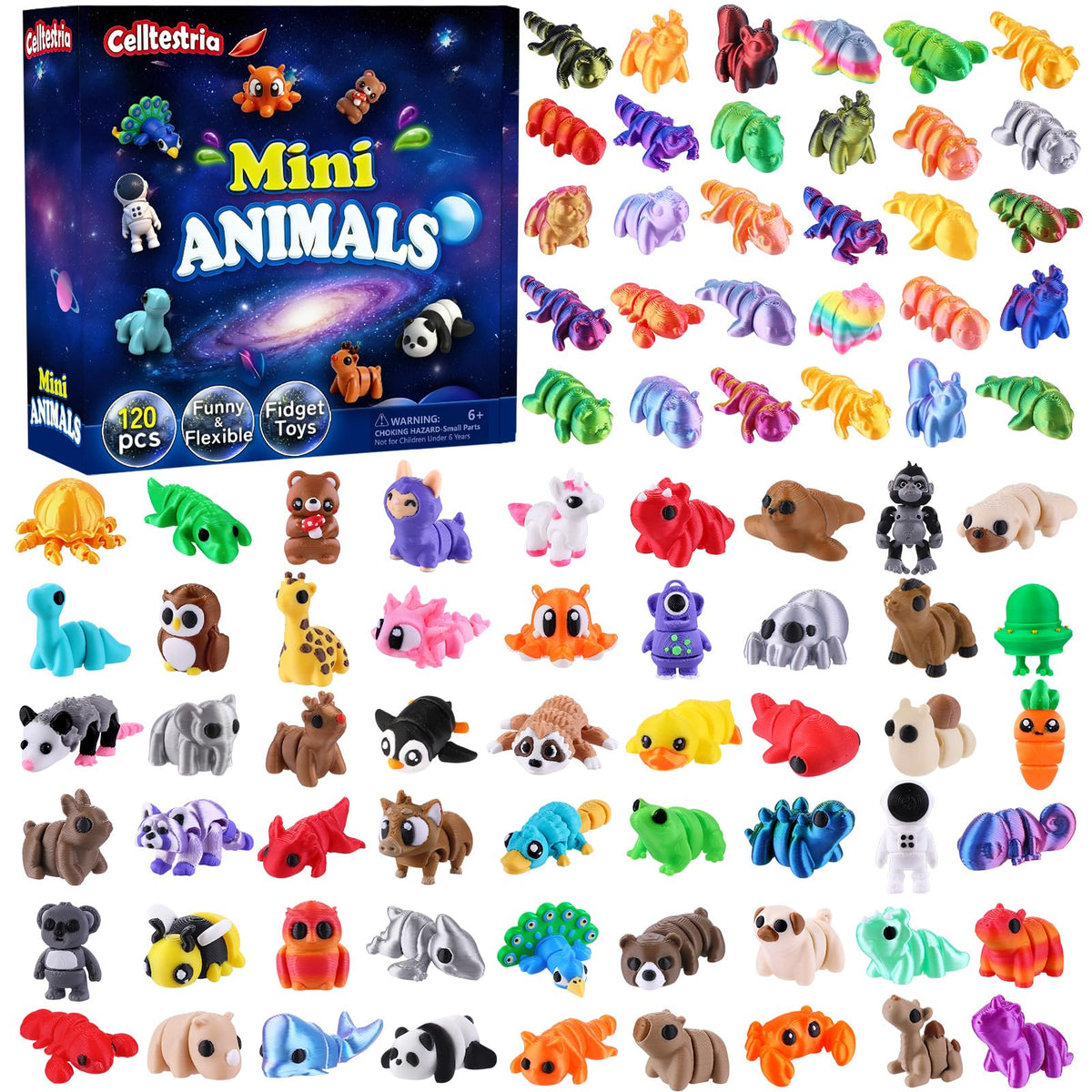 Celltestria 120Pcs mini animals pack for varied play and classroom rewards.