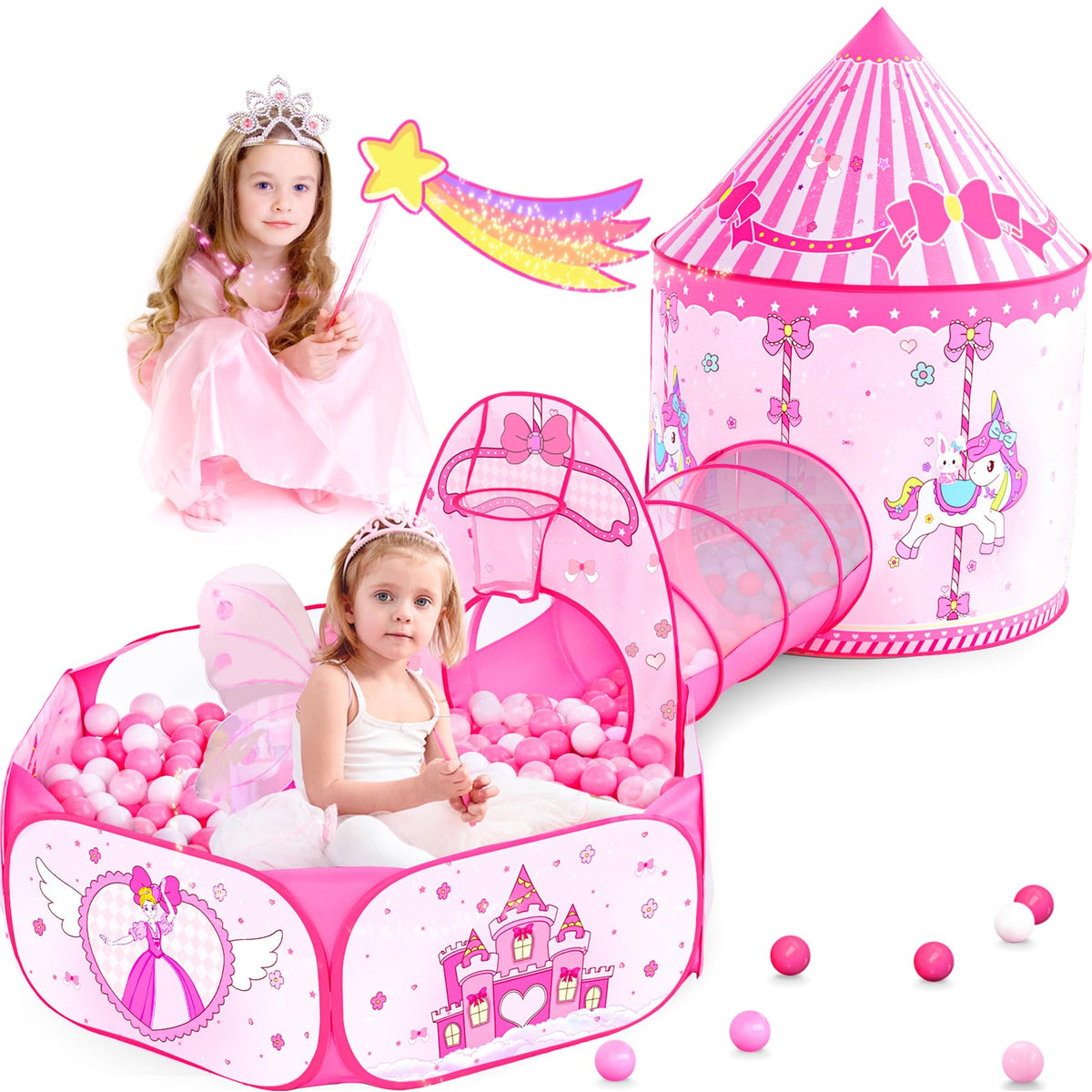 Celontry 3-in-1 princess play tent with pop-up setup for quick, effortless fun.