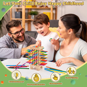 Hands place sticks carefully, building dexterity and hand-eye coordination