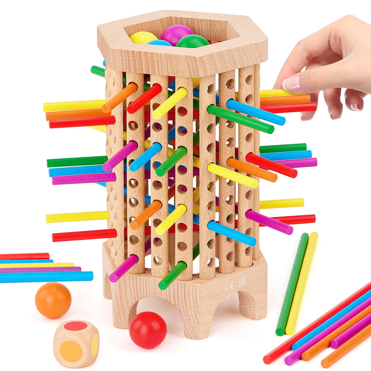 Centtechi Montessori wooden board game with colorful sticks for early learning and family fun
