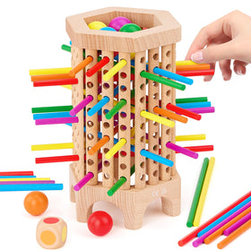 Centtechi Montessori wooden board game with colorful sticks for early learning and family fun