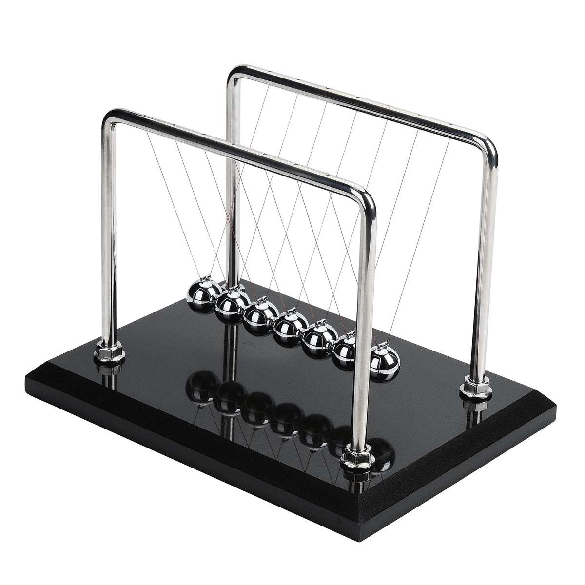 CERROPI Newton cradle with seven balls arranged on a desk for focused relaxation