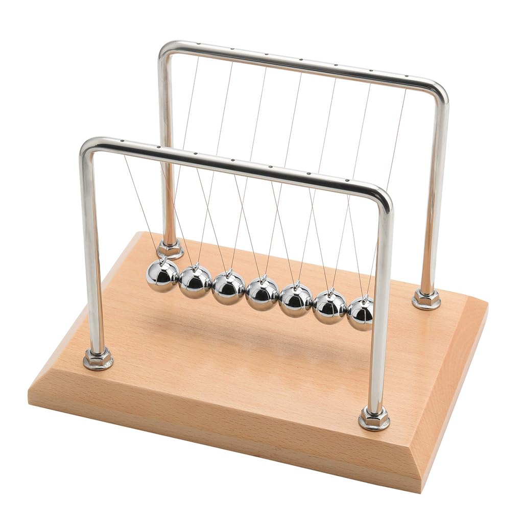 CERROPI Newtons Cradle on beech base highlights natural wood and durable construction.
