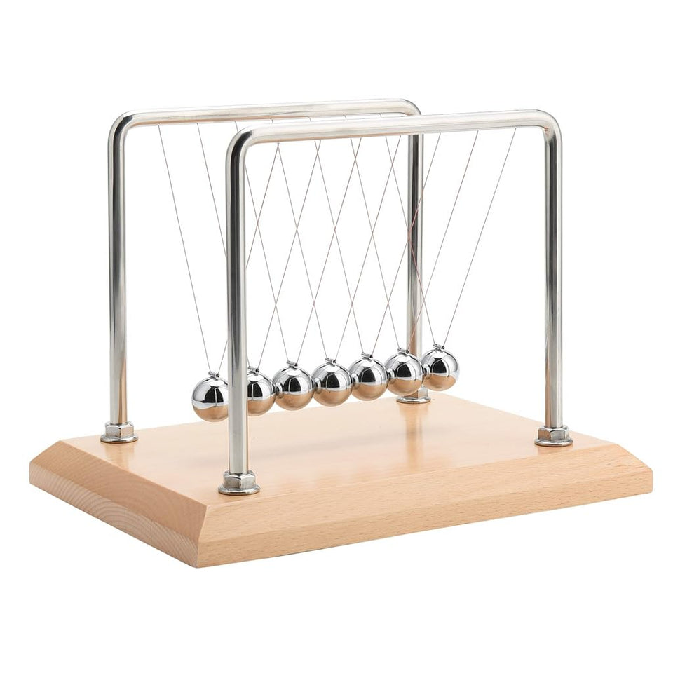 CERROPI Newtons Cradle seven balls demonstrating precise alignment for smooth motion.