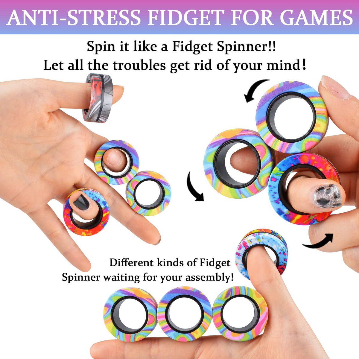 Cevioce portable fidget rings ideal for travel, school, and office use.