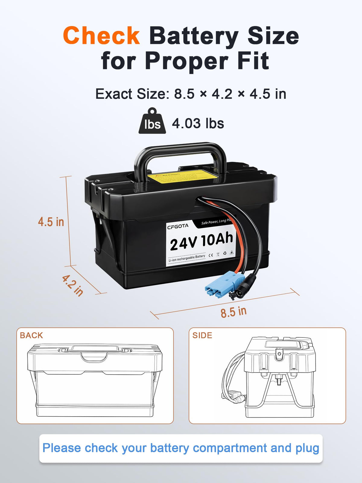 CFGOTA battery installed in a ride on toy, showing quick plug and play setup