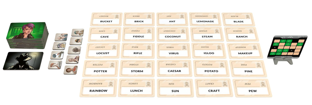CGE Codenames Duet 2E game board and components for two players.