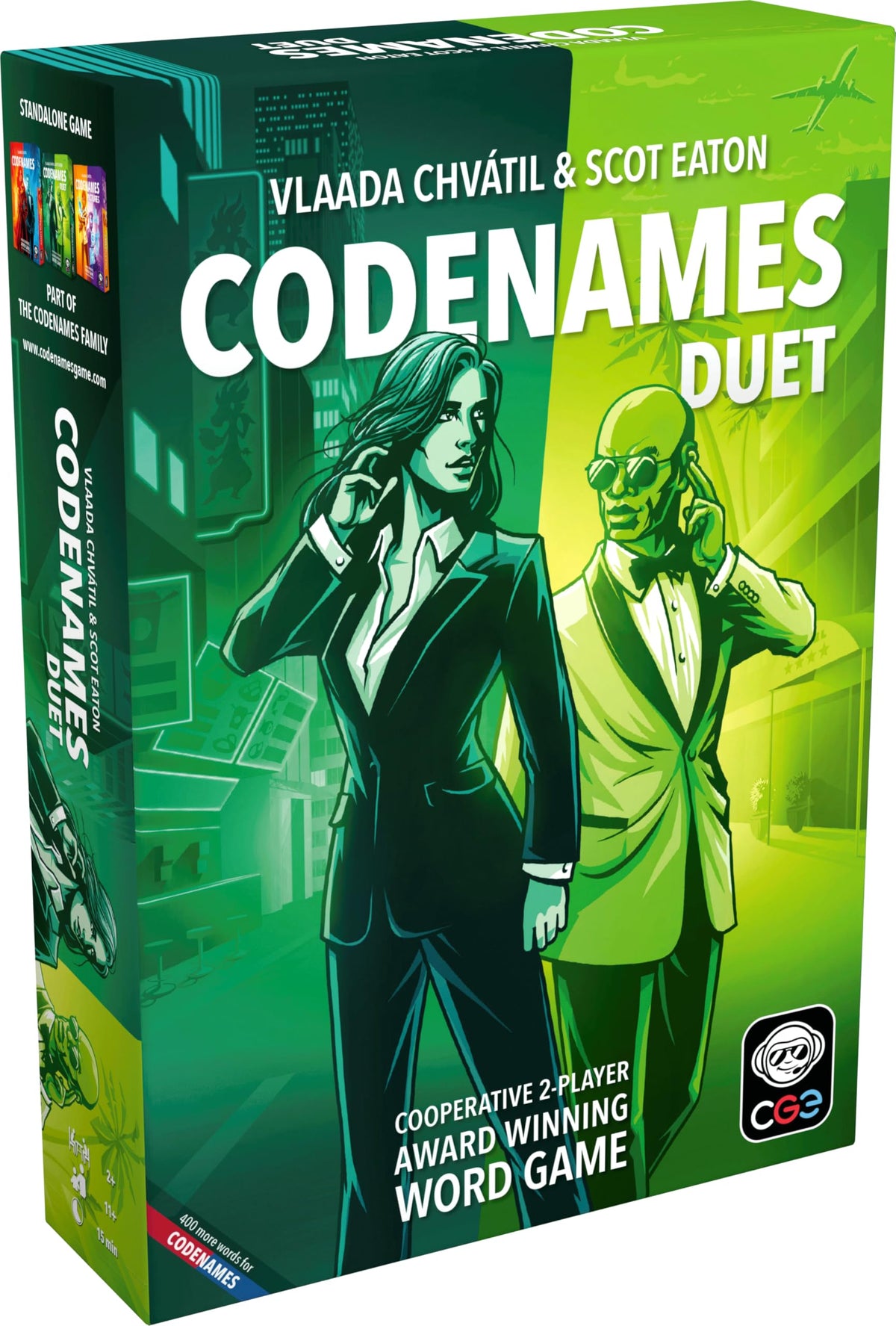 CGE Codenames Duet 2E box front for quick two-player setup.