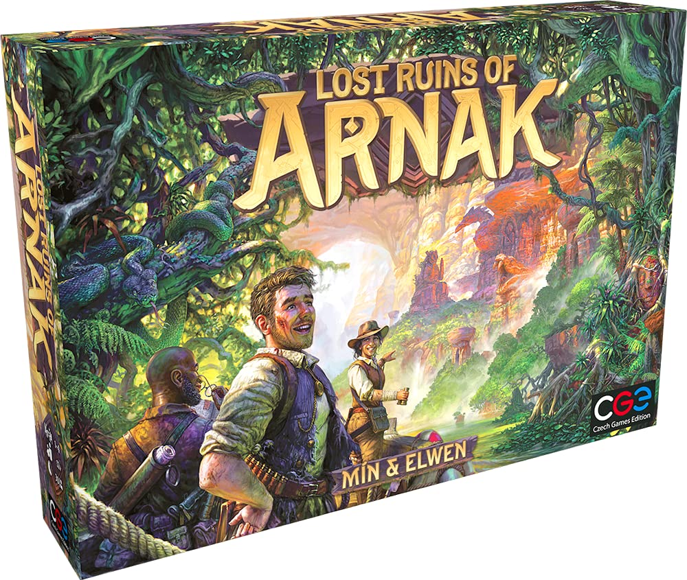 CGE Lost Ruins of Arnak board with workers in motion for exploration and strategy.