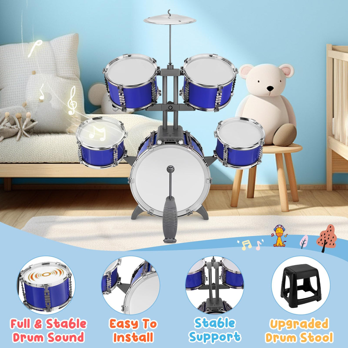 CHADRIGIVS upgraded kids drum set bass drum with foot pedal in frame