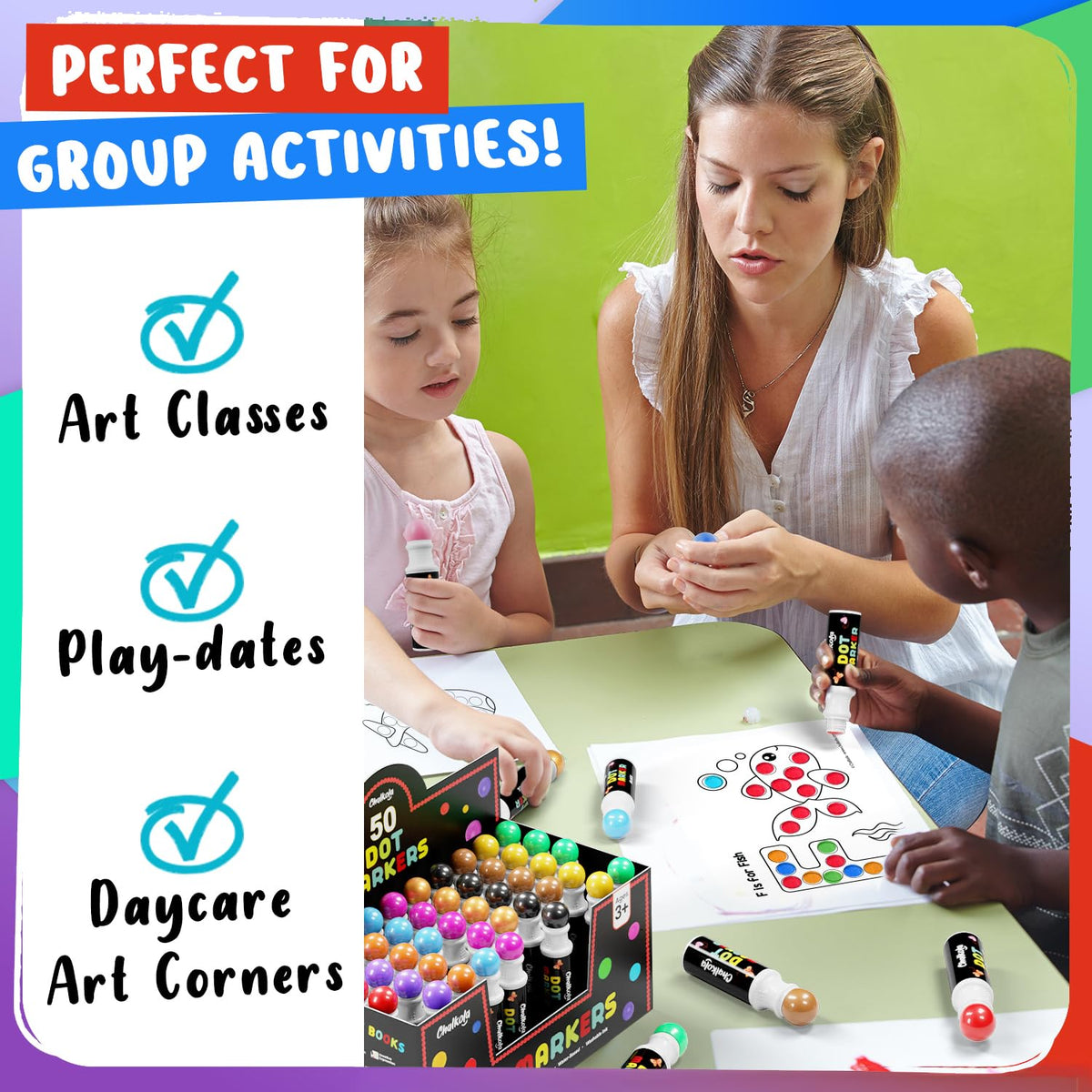 Chalkola bright colors create engaging art centers and classroom displays