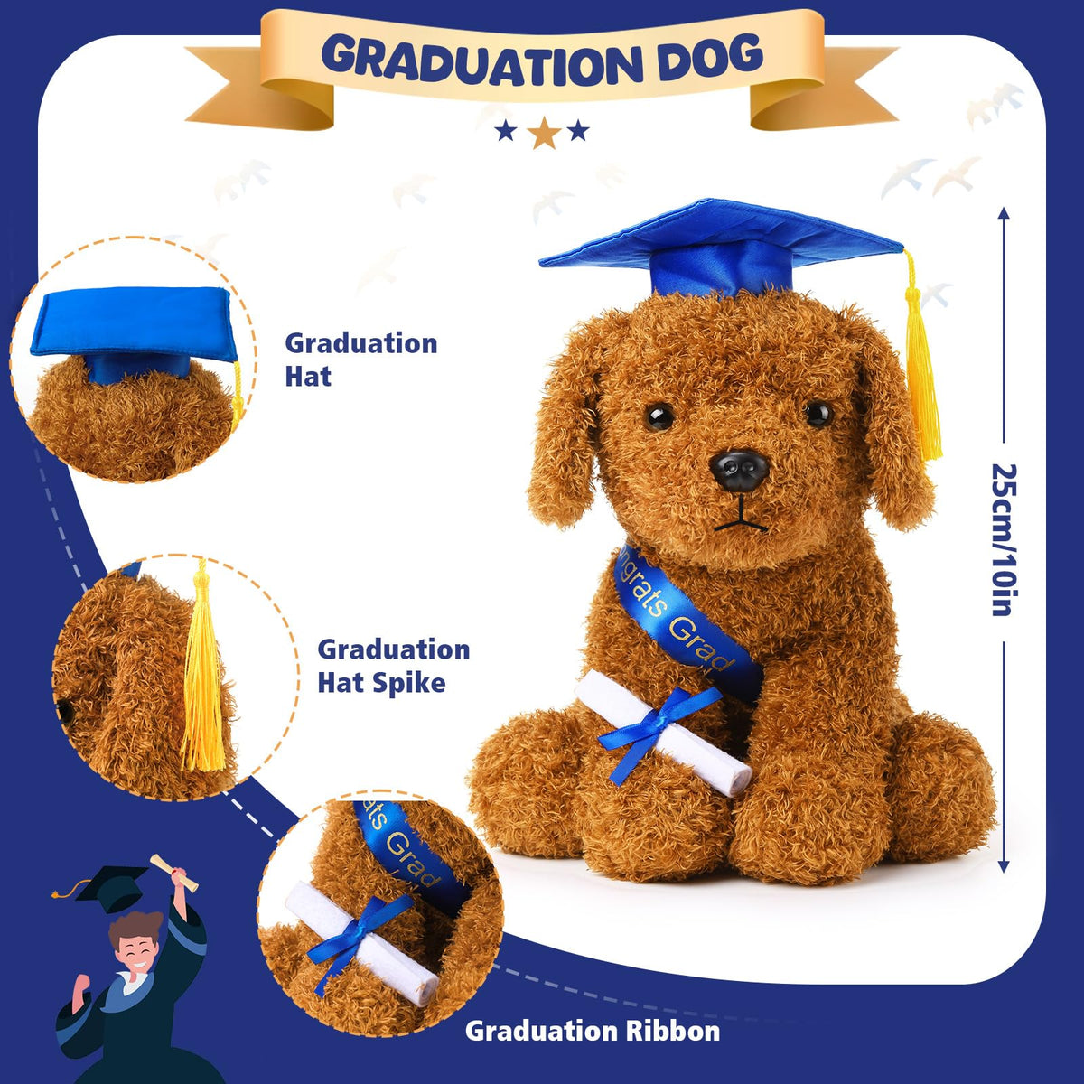 Chalyna 10-inch grad dog plush ready for cuddles and celebrations