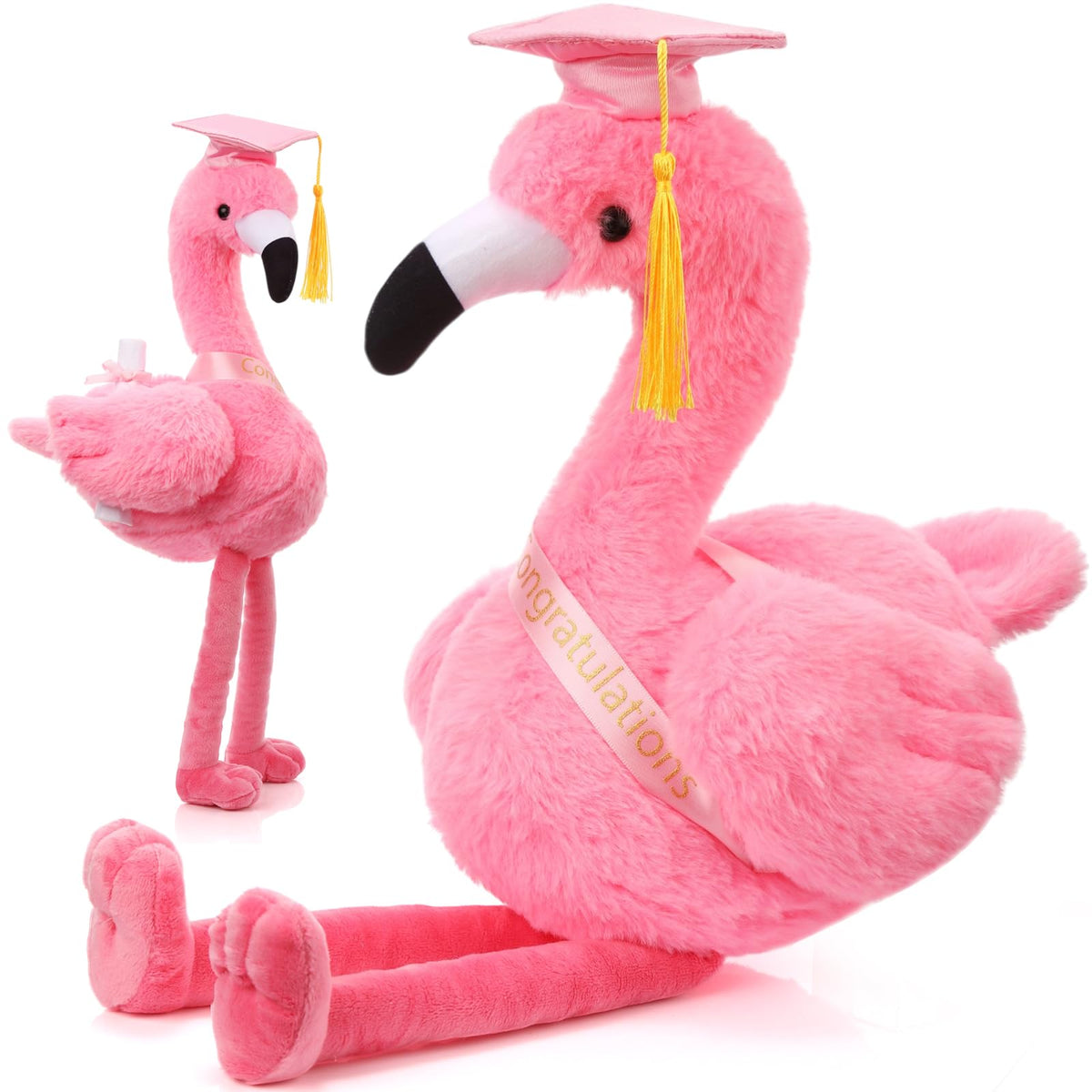 Chalyna flamingo plush with graduation hat — ideal grad keepsake.