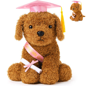 Chalyna graduation dog plush with hat, diploma and sash for milestones