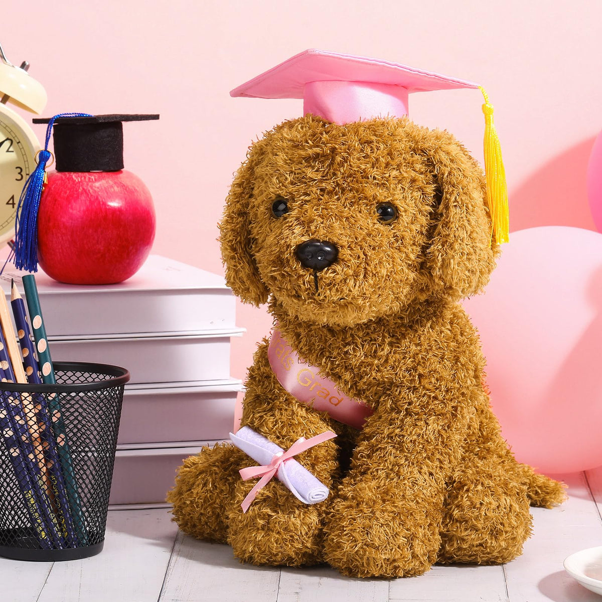 Chalyna pink graduation dog plush as a thoughtful kindergarten gift