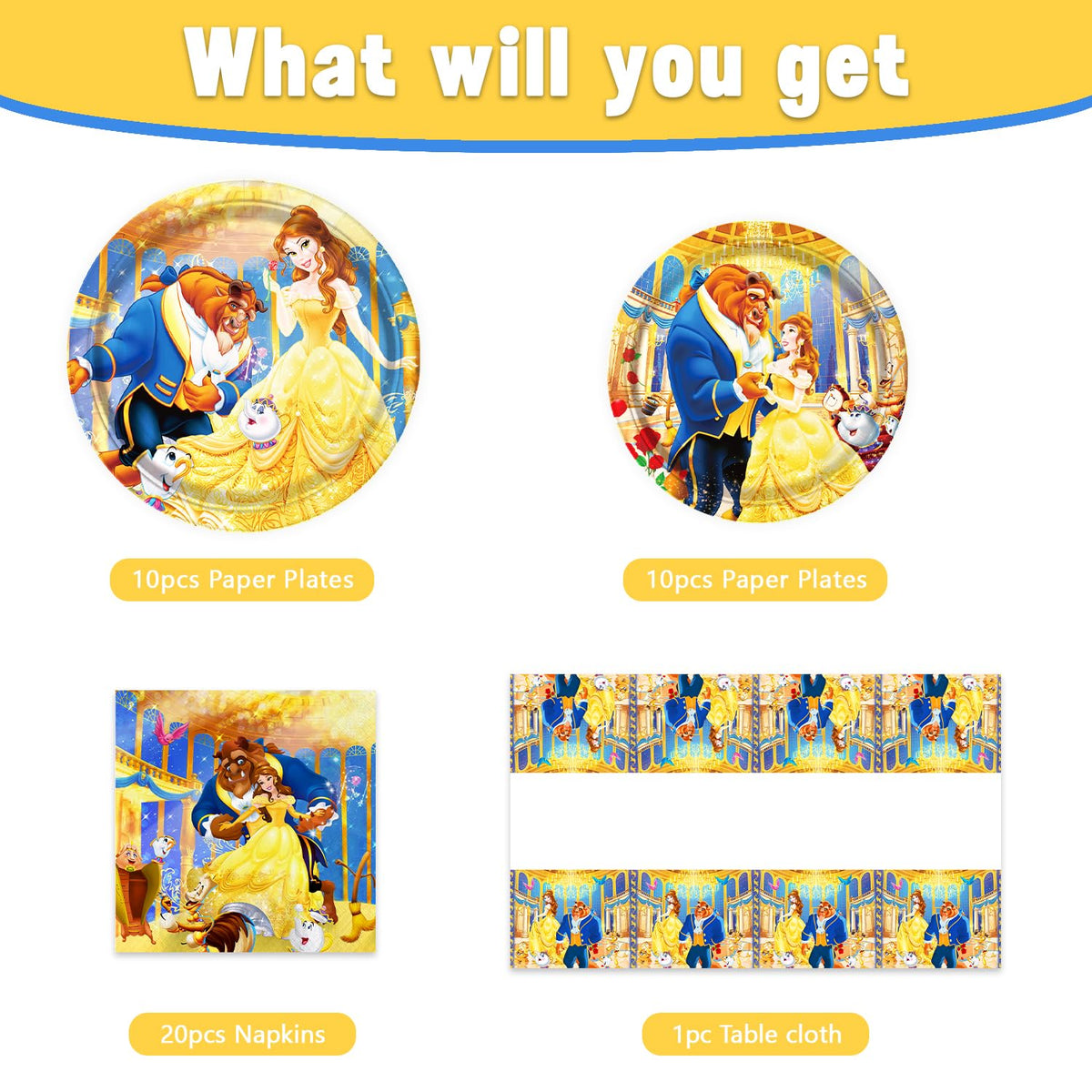 CHAMPBULL Beauty and the Beast 9inch plates, vibrant design for cake and treats