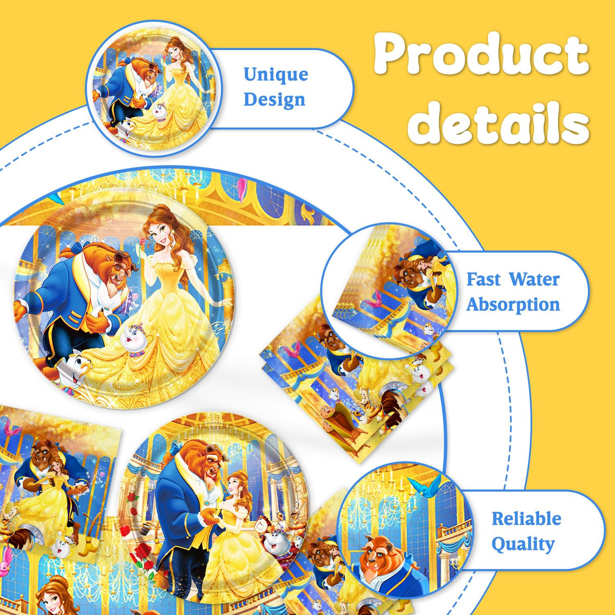 CHAMPBULL Beauty and the Beast tablecover, protects surfaces while framing the party
