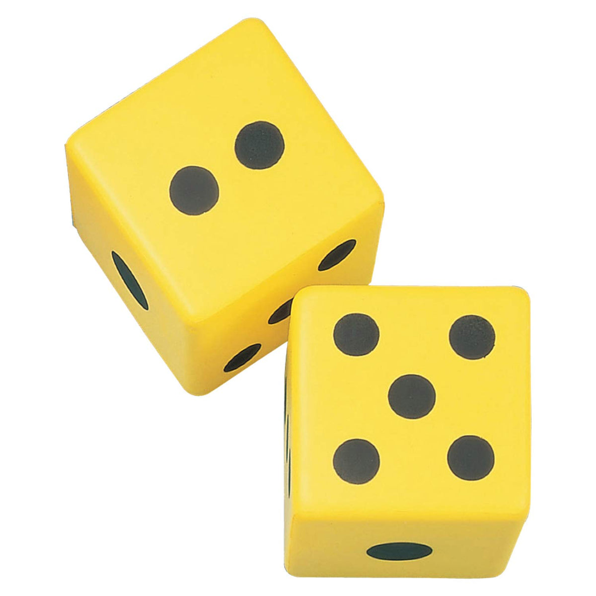 Champion Sports 6-Inch coated foam dice, yellow, two-pack, ideal for classroom math activities and safe indoor play.