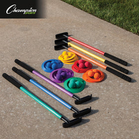 18-hole course layout with Champion Sports mini golf set on the floor