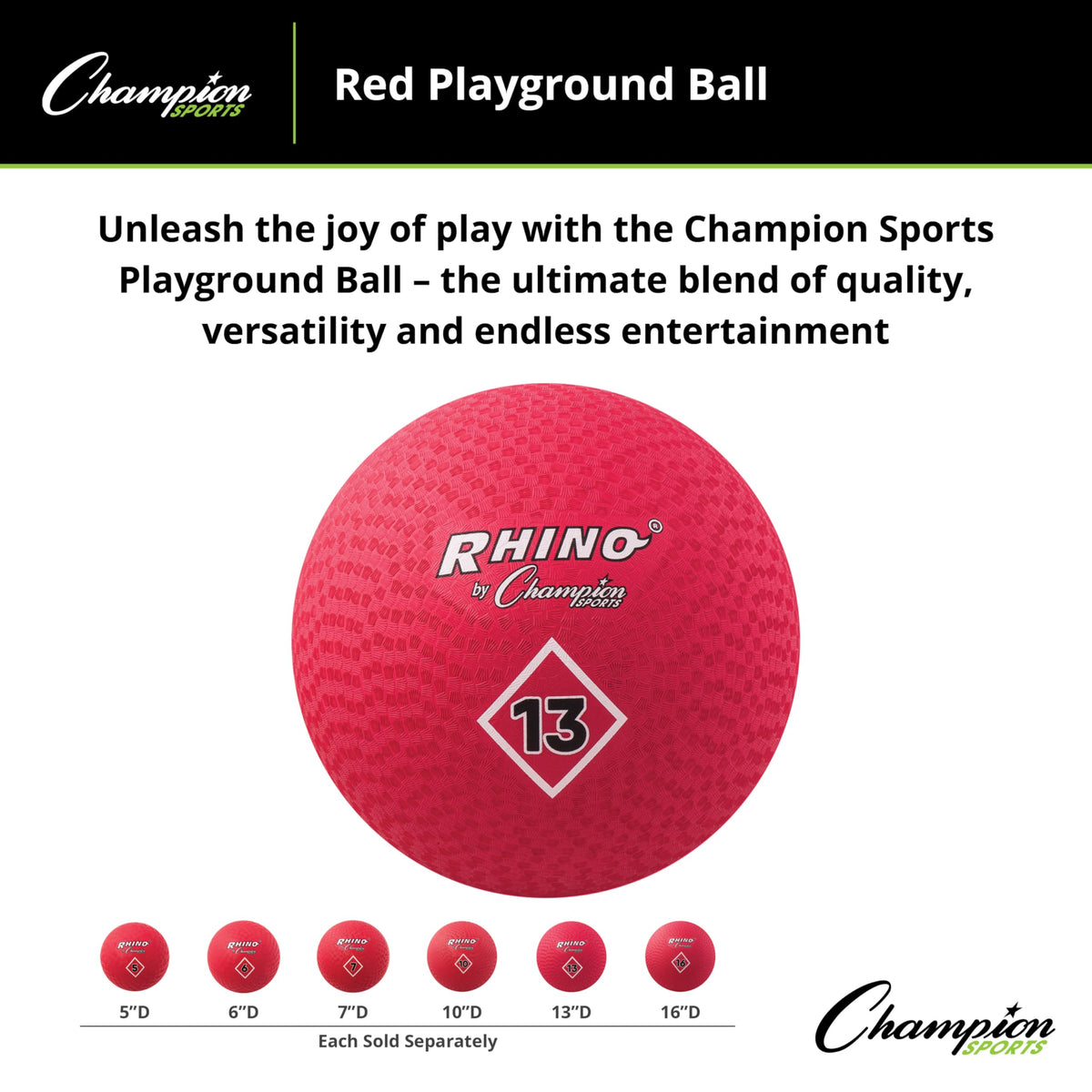 Champion Sports Playground Ball 13 inch diameter ready for kickball and dodgeball games
