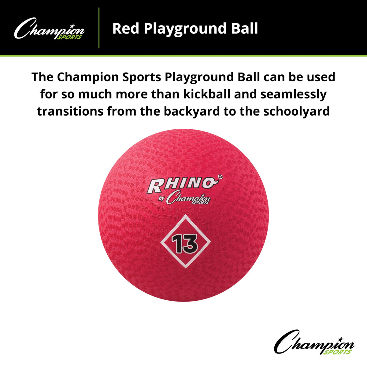 Champion Sports Playground Ball nylon wound construction offers durable outdoor play