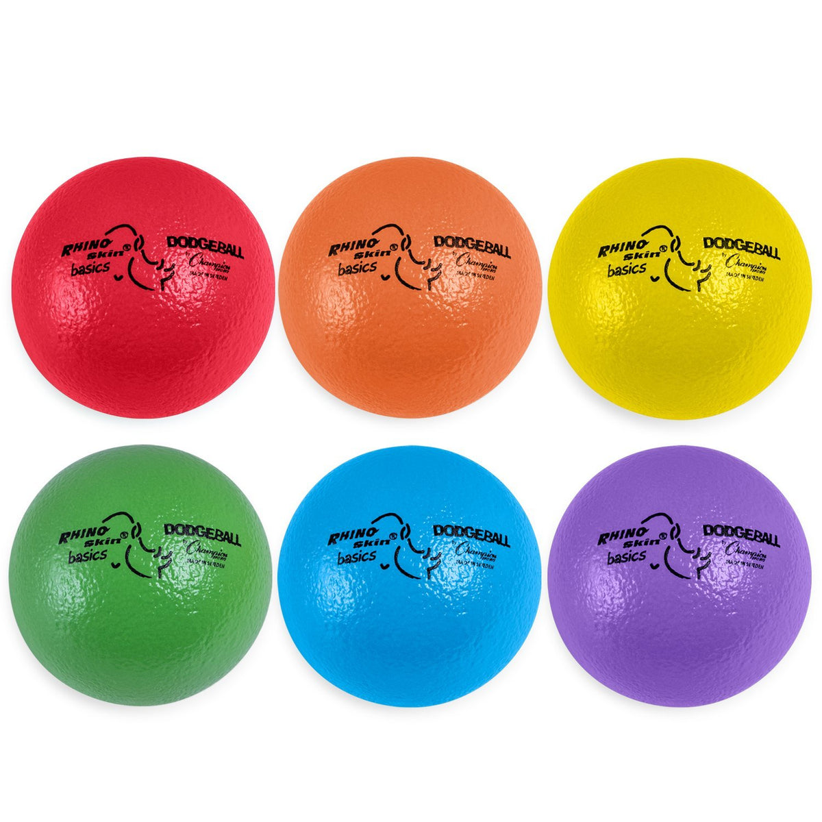 Champion Sports Rhino Skin 6-inch colorful dodgeballs for versatile indoor and outdoor play.