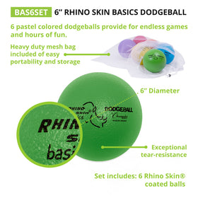Six-pack of dodgeballs shown for indoor gym or yard games.