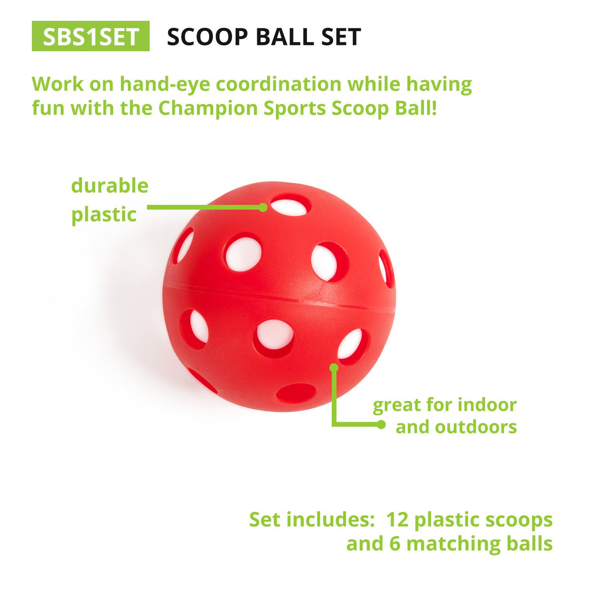 Champion Sports six-color green scoops and ball for family game night