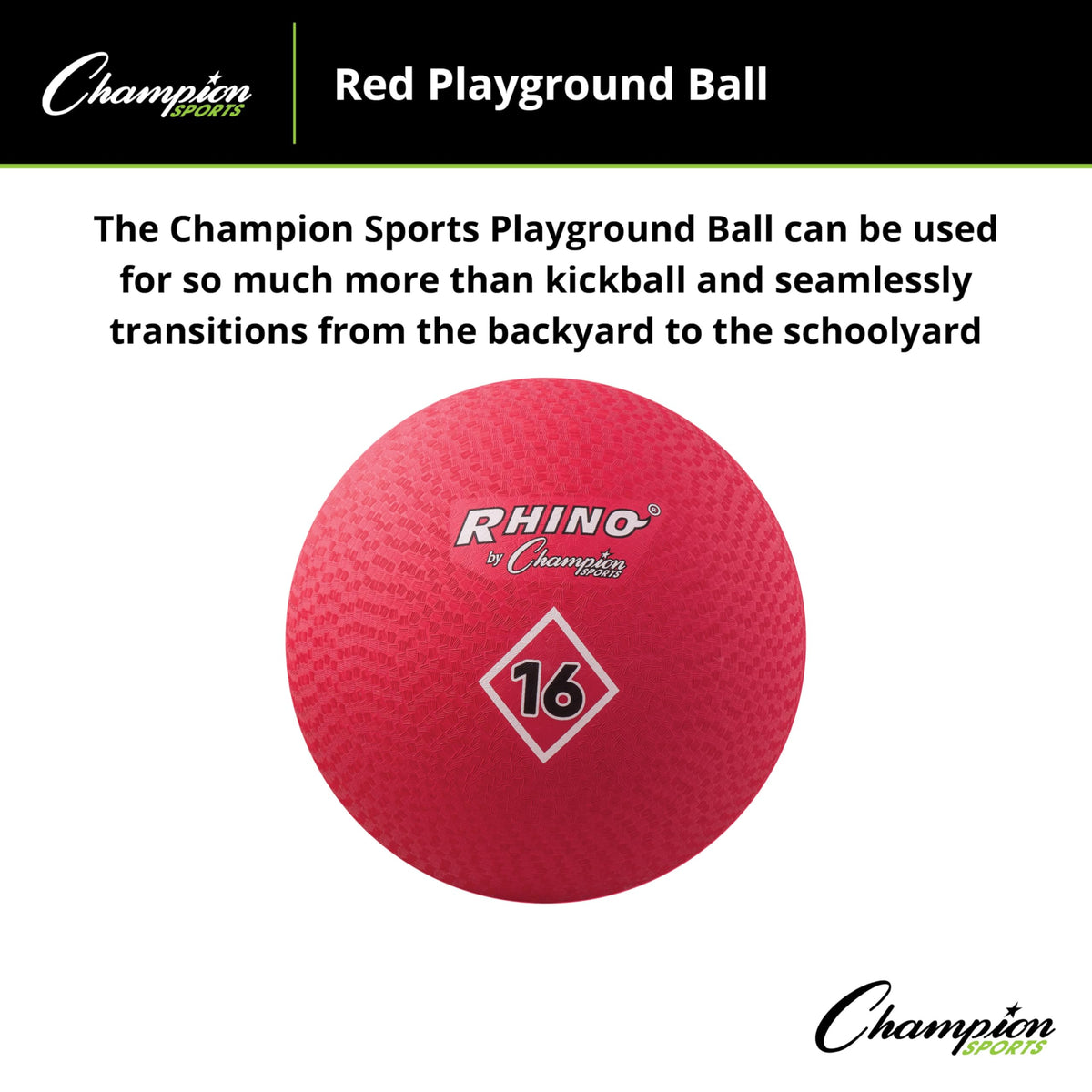 Textured grip on Champion Sports playground ball for secure throwing and catching.