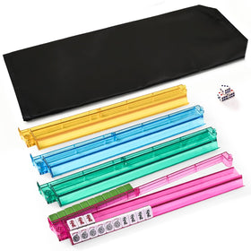 ChamThingzeal Mahjong Racks with Pushers four-pack ready for travel.