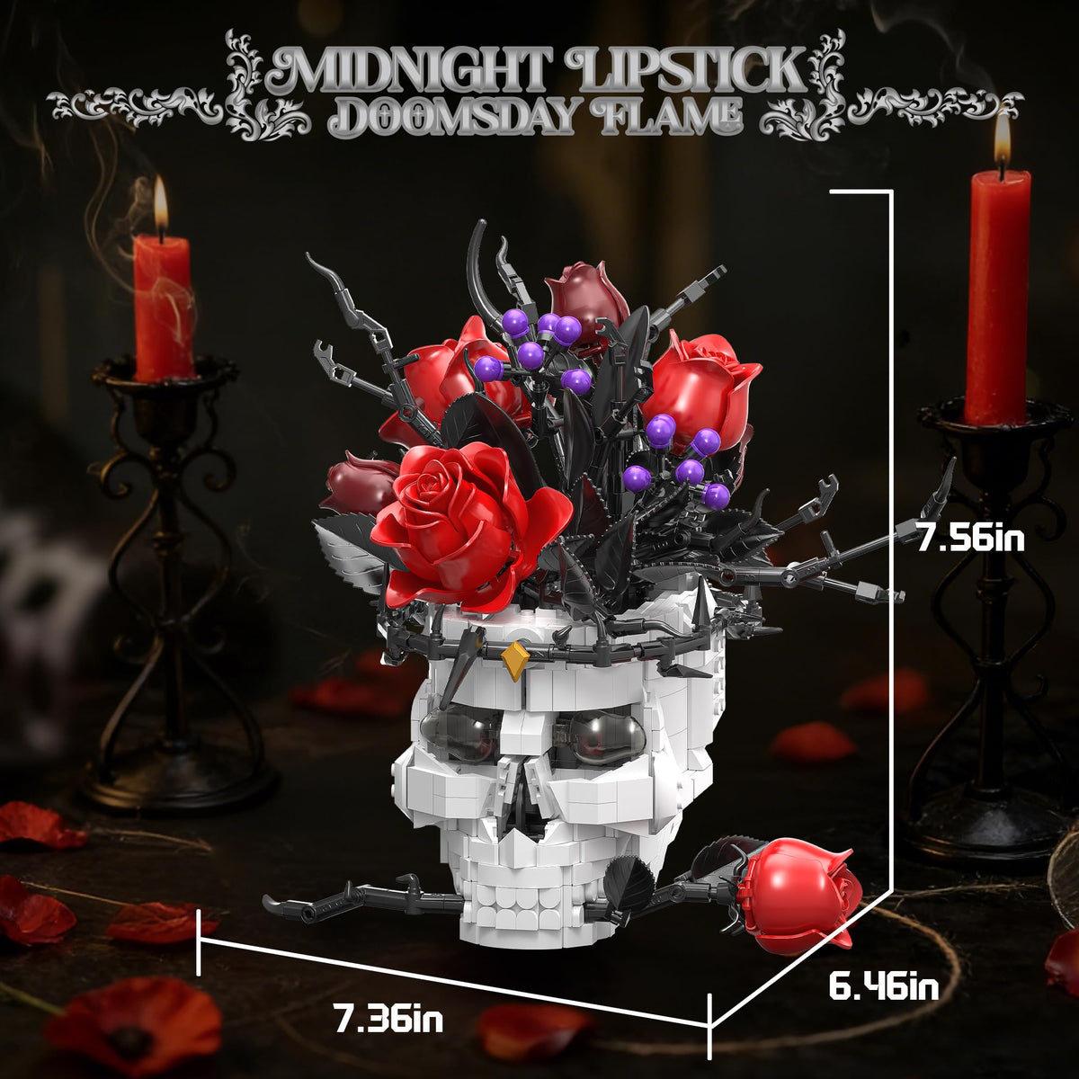 chanbrick gothic skull rose sculpture enhances dark-themed rooms