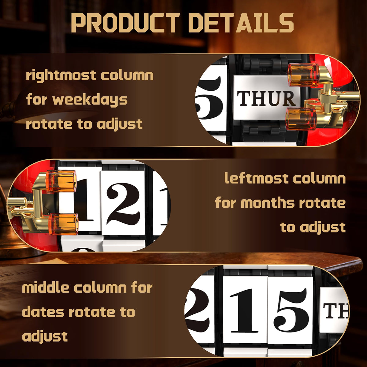 Chanbrick Retro Calendar Building Set on desk, ideal decor for study corners or creative workspaces