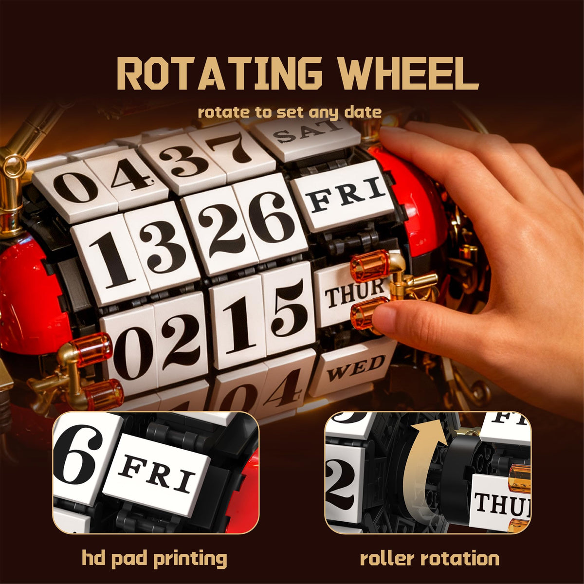 Chanbrick Retro Calendar Building Set metal frame close-up, premium coating adds luxe touches to shelves